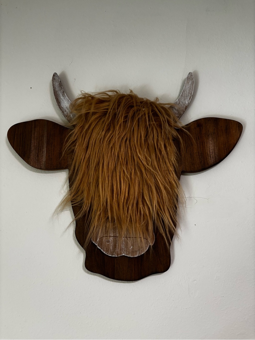 Brown Faux Fur Highland Cow Wall Art - Rustic Home Wall Decor